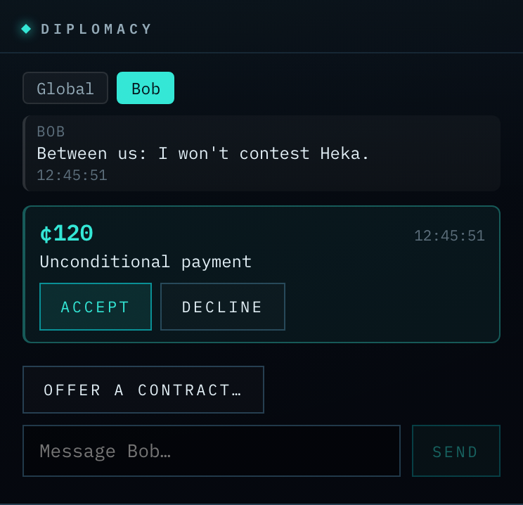 A money-transfer contract in a Diplomacy thread.