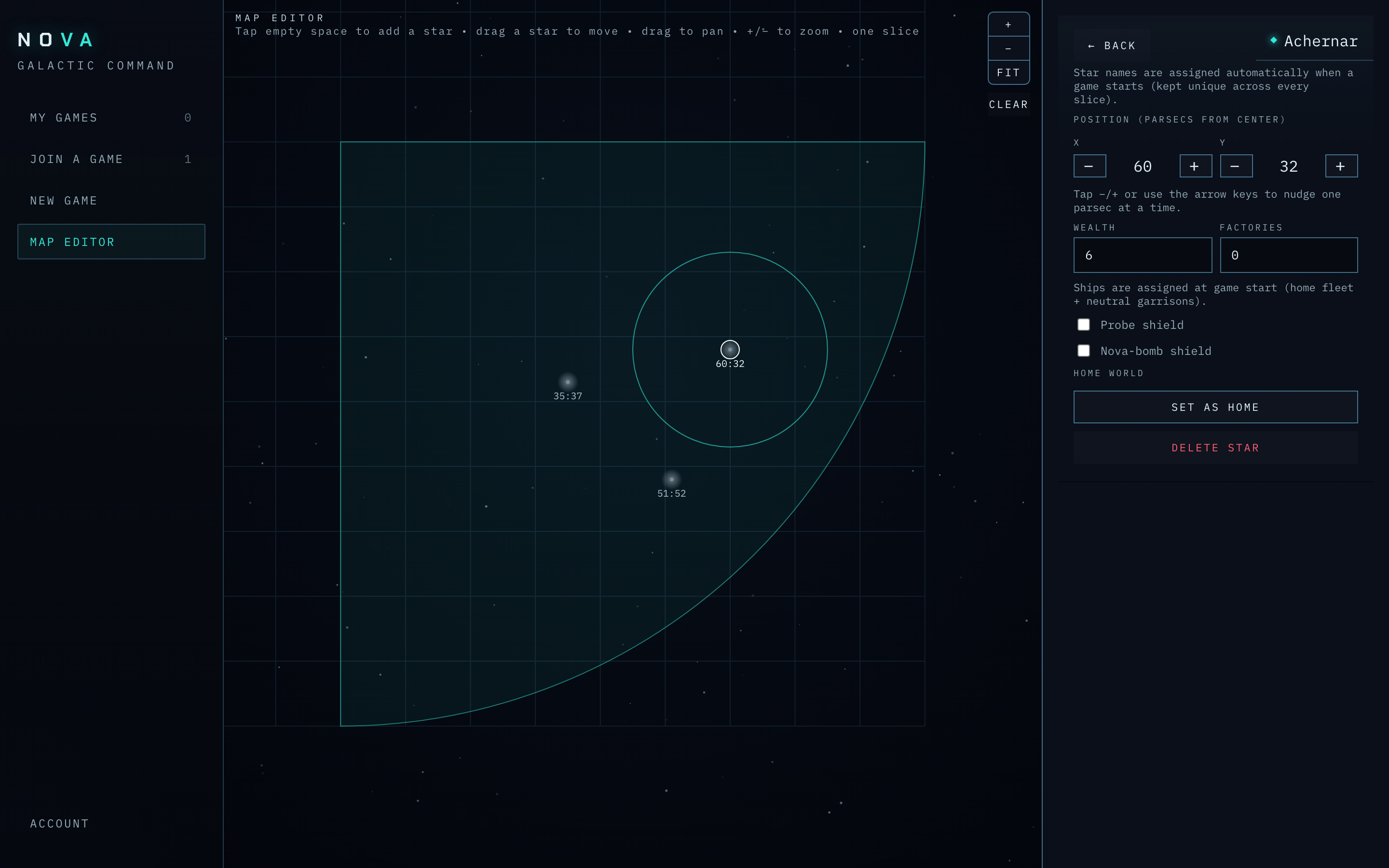 Editing a star and the overlay controls.